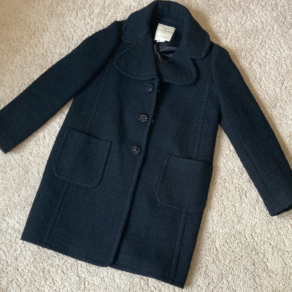 Kate Spade Black Pea Coat Classic Tailored Style